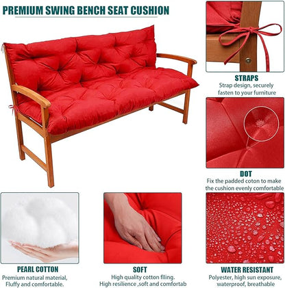 Swing Replacement Seat Cushions, 2-3 Seater Bench Cushions for Outdoor Furnitur with Backrest, Garden Recliner Seat Cushions Waterproof Sofa Pads (Red, 60x40in)
