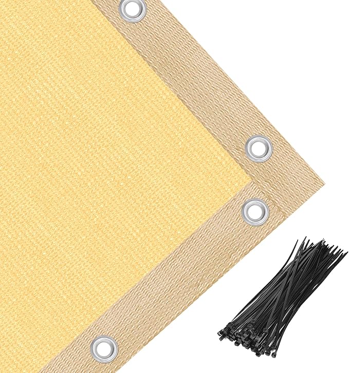 Amagenix 90% Shade Fabric 14'X 15' Sand Sun Shade Cloth with Grommets for Pergola Replacement Shade Cover Canopy, Heavy Duty, Cable Zip Ties Included (We Customized)