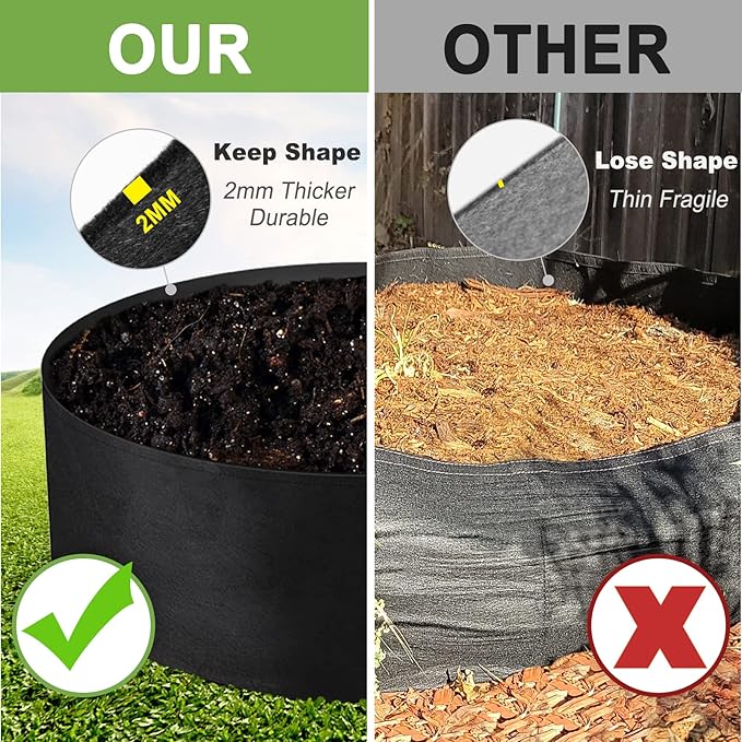 100 Gallon Large Grow Bag, Heavy Duty Fabric Round Raised Garden Bed Planter Pots for Planting Herb Flower Vegetable Potato Plants (50" D x 12" H, Black)