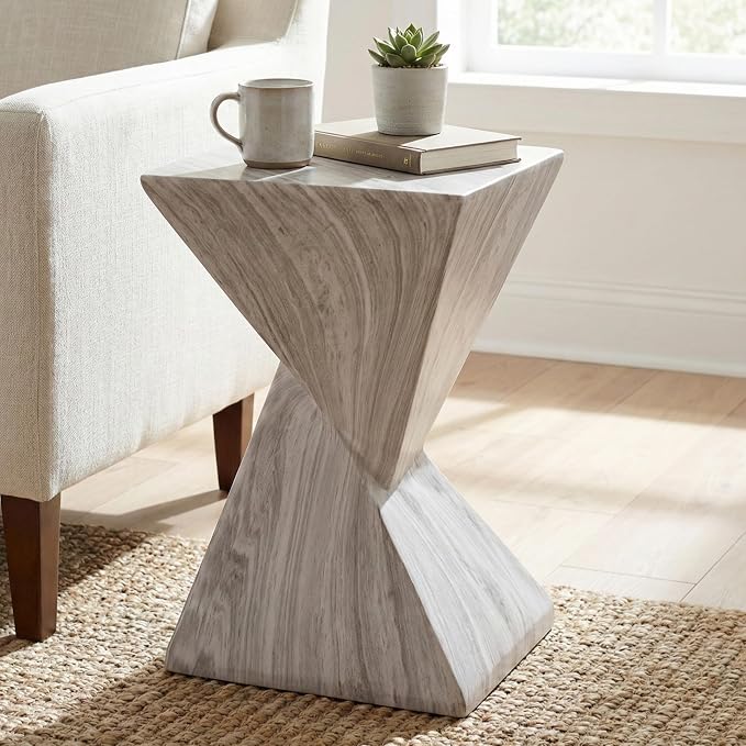 Christopher Knight Home 18.5 Inch Modern Outdoor Faux Concrete Side Table, Patio End Table with Sculptural Fluted Geometric Design, Accent Table for Garden Balcony Poolside