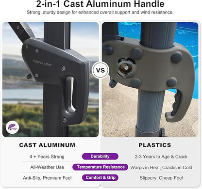 PURPLE LEAF 10' X 13' Rectangle Cantilever Umbrella with Base Outdoor Large Aluminum Patio Umbrella with 3-Year Fade Resistance Recycled Fabric and 360-degree Rotation for Deck Pool, Graphite Grey