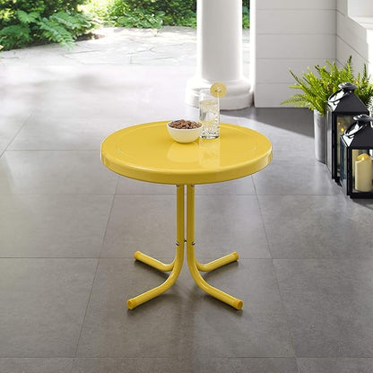 Crosley Furniture Griffith Weather Resistant Retro Metal Outdoor Side Table for Patio, Deck, Porch, Yellow