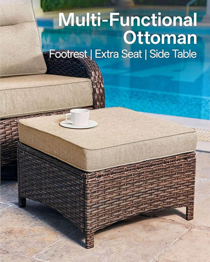 7-Piece Patio Furniture Set with 6-Inch Thick Cushions, High Back Outdoor Couch and Swivel Rocker Chairs, All-Weather Conversation Set for Porch, Deck, Yard, Pool in Beige