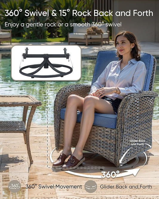 HUMMUH 5-Piece Patio Furniture PE Wicker Outdoor Conversation Set,All-Weather Rattan Swivel Chairs Outdoor Glider Couch for Backyard,Poolside,Deck