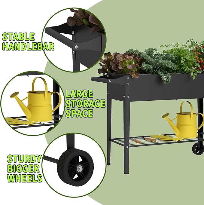 Elevate 2Pcs 32" Tall Raised Garden Bed with Wheel,Planter Box for Backyard,Outdoor Garden, Patio, Balcony, 400lb Capacity,Black