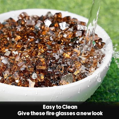 Skyflame 15-Pounds Fire Glass, 1/2-Inch High Luster Copper Reflective Fire Glass for Gas Fireplace, Fire Pit and Landscaping