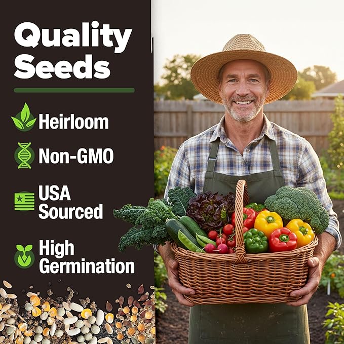 HOME GROWN 10 Variety Survival Seed Vault 5,700+ USA Grown Heirloom Non-GMO Vegetable Seeds for Planting, High Germination, Garden Starter Kit, Emergency Food Supply, Indoor Outdoor