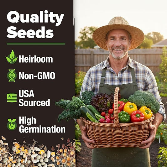 HOME GROWN 15 Variety Survival Seed Vault 8,800+ Heirloom Non-GMO Vegetable Seeds for Planting, High Germination, Complete Garden Starter Kit, Prepper Survival Gear, Indoor Outdoor