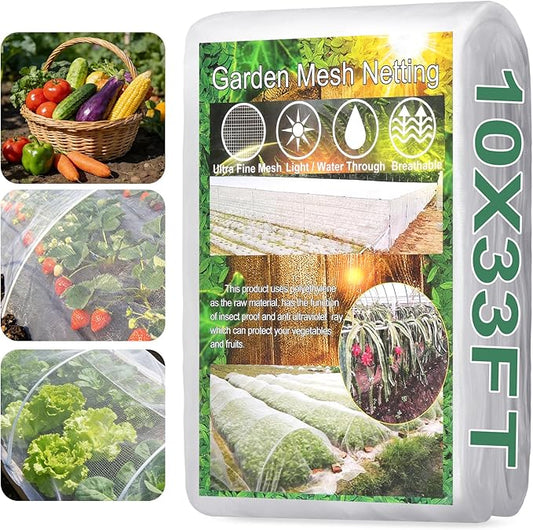 Garden Netting Pest Barrier 10X33FT Ultra Fine Garden Neting Plant Cover Garden Mesh Barrier Garden Netting for Raised Beds Insect Netting Mesh Cover Protection for Vegetable Flower Fruits Greenhouse