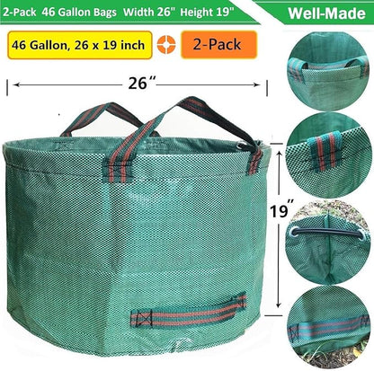 Standard 2-Pack 46 Gallon Lawn Garden Bags (D26,H19 in) Yard Waste Bags W/Gardening Gloves for Leaf Bag,Yard Debris,Trash Container,Recycling Bin,Camping Waste Bin,Grass Clippings,Weeds Bag 4 Handles