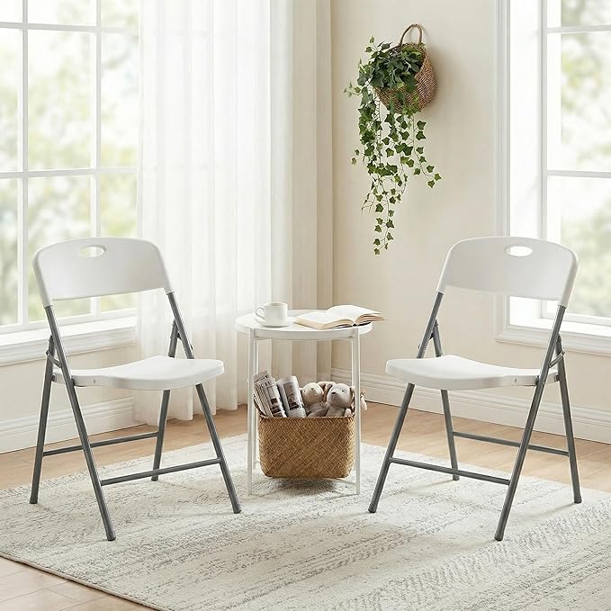 DUMOS 10 Pack Folding Chairs Heavy Duty - Plastic Stackable Portable Dining Chairs Set, Wedding, Party, Patio, Garden, for Indoor Outdoor, for Home and Office, Conference, White