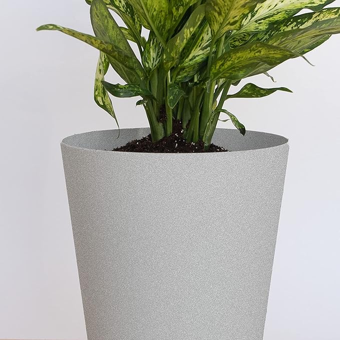 Bloem Tall Finley Tapered Round Planter: 14" - Cement - Matte Textured Finish, 100% Recycled Plastic Pot, for Indoor and Outdoor Use, Gardening, 4 Gallon Capacity