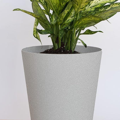 Bloem Tall Finley Tapered Round Planter: 14" - Cement - Matte Textured Finish, 100% Recycled Plastic Pot, for Indoor and Outdoor Use, Gardening, 4 Gallon Capacity