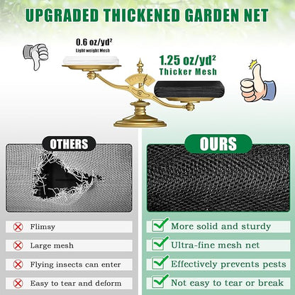 10 X 33 FT Thicker Garden Mesh Netting Pest Barrier for Raised Beds, Black Fruit Tree Netting for Cicadas, Bird Insect Blueberry Bush Strawberry Netting Cover for Garden Protection, Shading Rate 30%