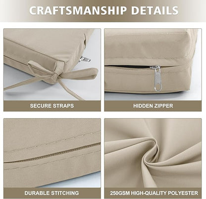 24x24 Inch Outdoor Cushions for Patio Furniture Set of 2, Waterproof Outdoor Chair Cushions w/Fade-Resistant, Removable & Machine-Washable Covers, Deep Seat Sofa/Couch Pad Replacement, Cream