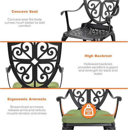 NUU GARDEN Outdoor 3-Piece Bistro Set with Cushions, Round 24 Inch Cast Aluminum Bistro Table with 2.17" Umbrella Hole, 2 Cast Aluminum Bistro Chairs, for Patio, Garden, Backyard and Balcony, Black