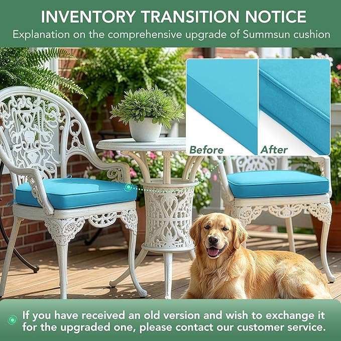 Outdoor Chair Cushions Set of 4: Waterproof & Fade Resistant Patio Furniture Cushions - 19 x 19 x 2 Inch Non Slip Round Corner Seat Cushion Pads with Removable Cover for Garden Yard Lawn, Teal