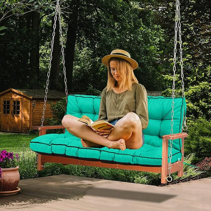 Swing Replacement Cushions with Backrest, 2 or 3 Seater Waterproof Non-Slip Overstuffed Swing Pad, Indoor/Outdoor Bench Cushion for Porch Chair Swings Garden Furniture (Lake blue, 40 * 63 in)