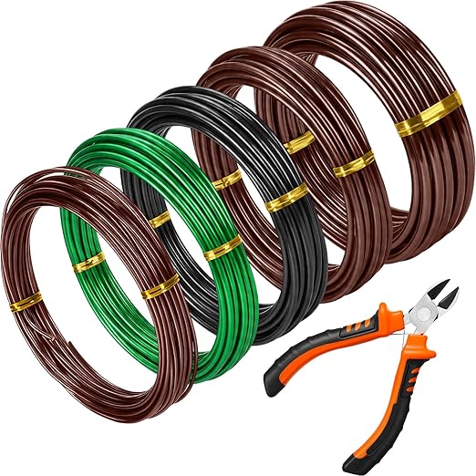 Mudder 5 Roll Aluminum Bonsai Training Wire Tree 2/2.5/3/4/6mm 42 Feet Total with Bonsai Wire Cutter Anodized Training for Holding Branches Small Trunks(Colorful)