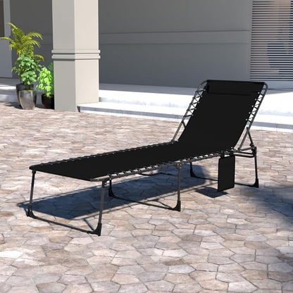 VEIKOU Lounge Chairs for Outside, 5-Position Poolside Lounge Chairs, Upgrade Lay Flat Lounge Chair, Beach Lounge Chair for Lawn Patio Sunbath, Black