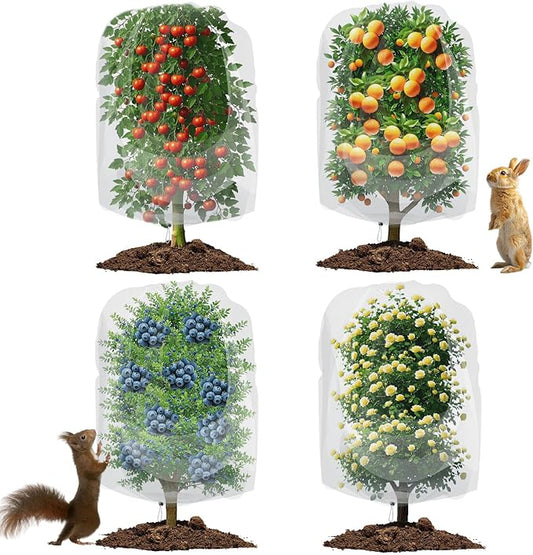 4 Pack Garden Netting for Blueberry Bushes 6ftx6.56ft with Drawstring Garden Mesh Nets Insect Netting Plant Row Covers Protection Bags for Fruit Trees Shrubs Vegetables Flowers Herbs