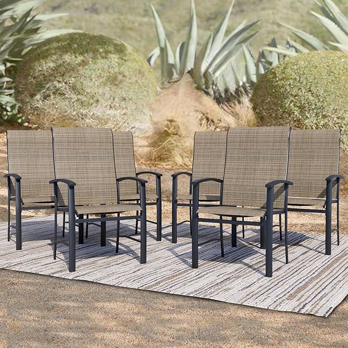 Patio Dining Chairs Set of 6, Outdoor Dining Chairs with High Back, Metal Outdoor Chair Set with Comfort and Durability, Patio Chair for Deck Lawn Kitchen Garden Backyard, Mocha