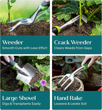 Heavy Duty Garden Tools Floral Set - Rust Proof, Non-Slip, Durable Gardening Supplies - Ergonomic Hand Tools - Ideal Gardening Gifts for Women, Men Mom, Dad