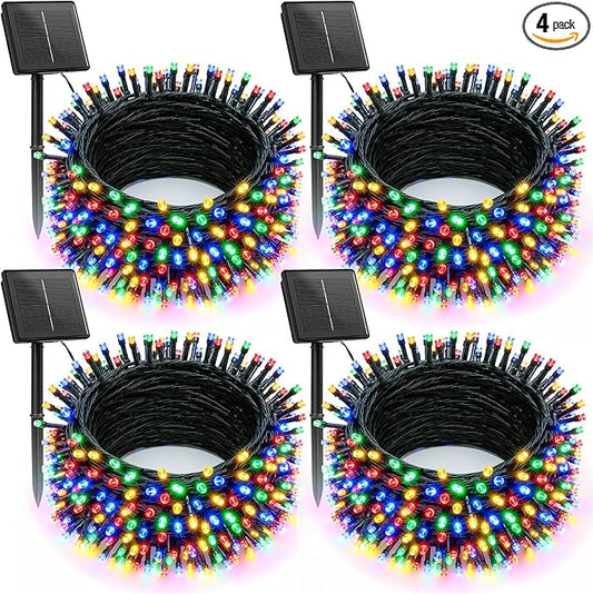Brightown Solar Christmas Lights Outdoor, 4 Pack Total 184FT 480 LED Solar String Lights Outdoor Waterproof Green Wire with 8 Modes, Solar Fairy Light for Garden Yard Patio Party Decors, Multicolor
