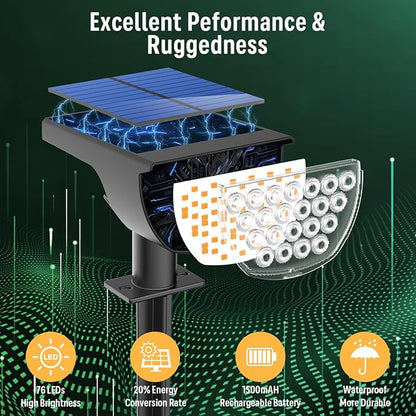 GKGG Solar Lights Outdoor Waterproof IP65, Solar Powered 76 LED 3 Lighting Modes Solar Spot Lights Outdoor for Yard Garden Landscape Pathway (Warm White, 4 Pack)
