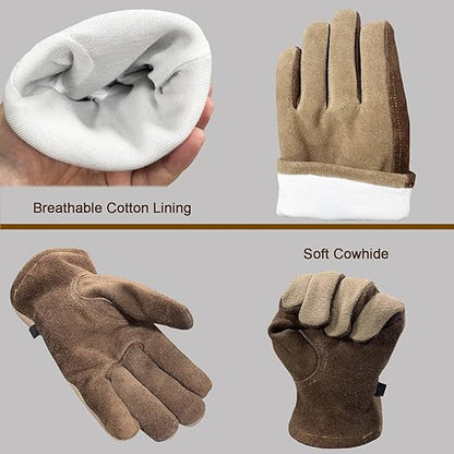Leather Work Gloves for Women with Cotton Lining, Thorn Proof Gardening Gloves for TIG/MIG Welding, Construction (coffee, Large)