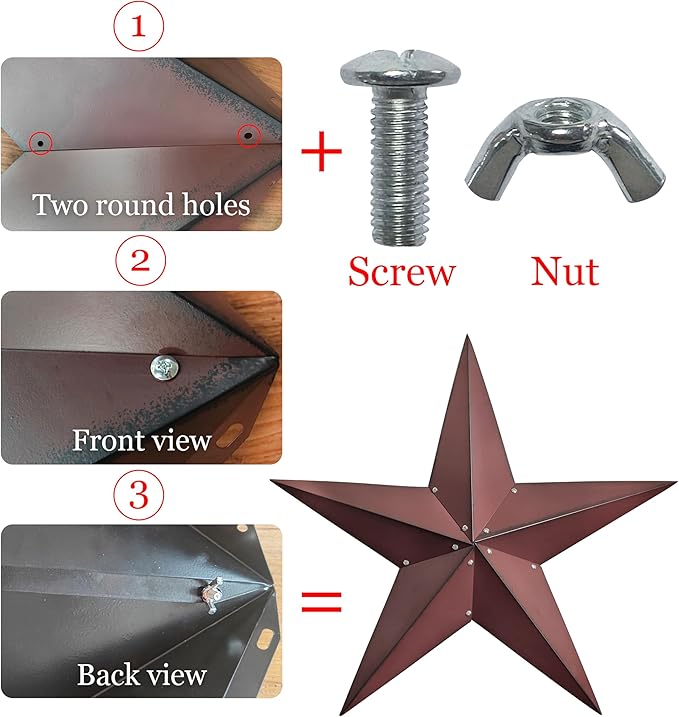 JoyEvy 36" Large Barn Star-Red Black Barn Stars Outdoor Decoration-Metal Star for Outside Texas Stars Art Rustic Vintage Western Country Home Farmhouse Primitive House Decor- Primitive Wall Décor