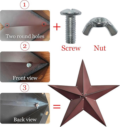 JoyEvy 36" Large Barn Star-Red Black Barn Stars Outdoor Decoration-Metal Star for Outside Texas Stars Art Rustic Vintage Western Country Home Farmhouse Primitive House Decor- Primitive Wall Décor