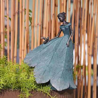 Guichifun Fairy Statue Collection Home Decoration - Leaf Angel Girls Resin Home Garden Decor for Outside or Inside Rustic Fairy Garden Outdoor Yard Figurines Gifts for Women 8.5 x 5.25 x 12 Inch