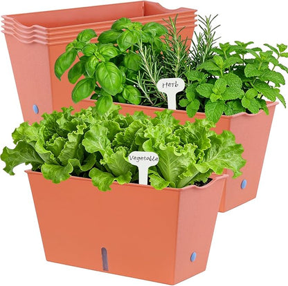 Oliz Window Box Planter 6 Pcs, 12.6 Inches Self Watering Rectangle Flower Plant Pots with Drainage Holes & Breathable Trays, Vegetable Planters for Windowsill Patio Garden Balcony Porch Yard (Orange)