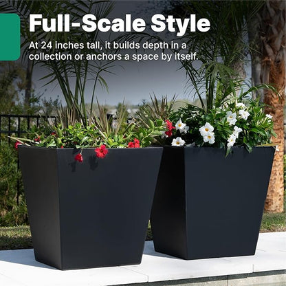 Step2 Tremont 20x24 Planter, Large Planters for Outdoor Plants, Gardening and Flower Pot for Patio or Porch, Efficient Drainage, Durable Plastic, Black, 2-Pack