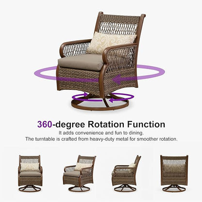 PURPLE LEAF Patio Swivel Dining Chairs Set of 2 Modern Wicker Outdoor Dining Chairs with Thick Cushions and Soft Pillows All Weather Aluminum Patio Chairs for Garden Porch Lawn