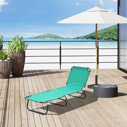 Outsunny Folding Chaise Lounge Pool Chairs, Outdoor Sun Tanning Chairs with 5-Level Reclining Back, Steel Frame for Beach, Yard, Patio, Green