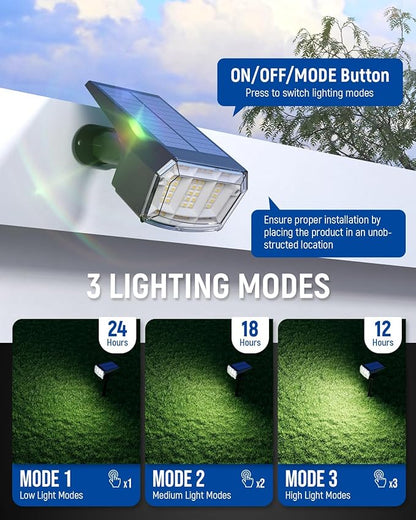 AUDERWIN Solar Spot Lights Outdoor 63 LED 3 Lighting,Waterproof IP65 Modes Spotlights for Outside House Yard Garden Landscape Lights 6 Pack (Natural Light)