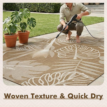 MontVoo-Outdoor Rug-Patio Rug 8x10 ft Polypropylene Indoor Outdoor Rugs Outdoor Carpet for Patio Deck Balcony Porch, Textured Weave, Durable for High Traffic, Fade-Resistant, Tropical Neutral Brown