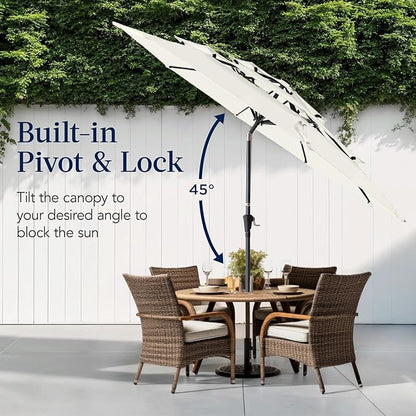 Best Choice Products 10ft 3-Tier Market Patio Umbrella, Outdoor Sun Shade with Tilt, Crank Lift, 8 Ribs for Backyard, Deck, Poolside – Ivory