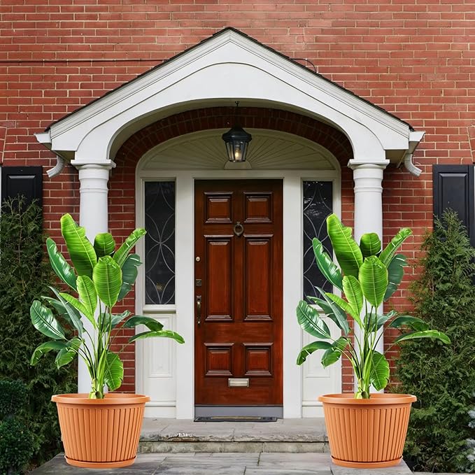 Large-Planter-Indoor-Outdoor Plant Pots, 12 inch 4 Pack Plastic Flower Pots with Saucer And Drainage Holes, Modern Garden Planters For Planting Medium Large Plants, Decorative Resin Garden Pots