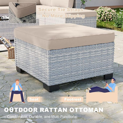 5-Piece Small Patio Furniture Set, Outdoor Swivel Rocking Chairs Set with Ottomans, Patio Bistro Set for Balcony, Deck, Porch, Khaki