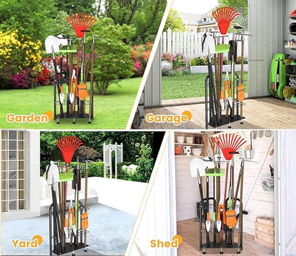 Garden Tool Organizer, Yard Tool Tower Rack for Garage Organization and Storage,Tool Holder Up to 35 Long-Handled Tools/Rakes/Brooms, Heavy Duty Steel Garden Tool Stand for Shed, Outdoor
