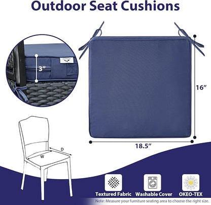 Outdoor Chair Cushions Set of 4 -Waterproof Outdoor Seat Cushions for Patio Furniture, Patio Chair Cushion with Handle and Ties, Square Out Door Chair Pads,18.5" x 16" x 3", Navy Blue