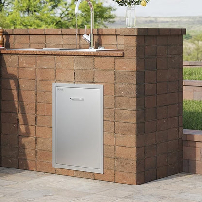 VEVOR Outdoor Kitchen Trash Drawer 17.7W x 25H x 22.8D Inch, Stainless Steel Trash Drawer with Handle and Pull-Out Tray, Outdoor Pull Out Kitchen BBQ Island, Trash Can NOT Included