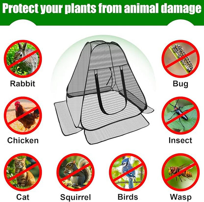 RGQSUN 2 Pack Pop-up Garden Netting Covers,28×28×32in Pest Guard Plant Covers with Zip Entry and Stakes,Fine Mesh Plant Tent Protect Vegetables Fruits from Animals Birds