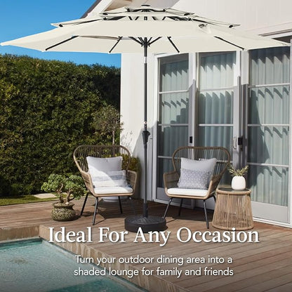 Best Choice Products 10ft 3-Tier Market Patio Umbrella, Outdoor Sun Shade with Tilt, Crank Lift, 8 Ribs for Backyard, Deck, Poolside – Ivory