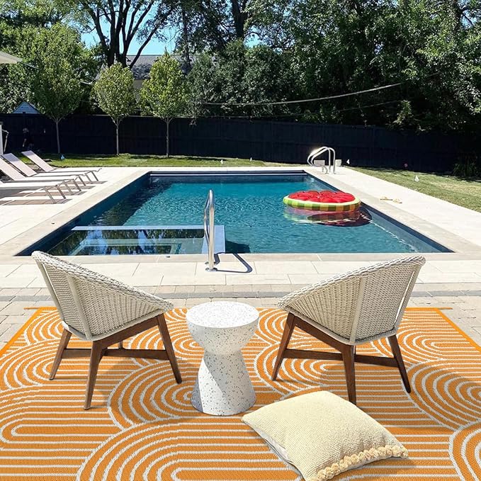 Anidaroel Outdoor Rug 5’x8’ Waterproof, Reversible Rainbow Outdoor Plastic Straw Outside Area Rug, RV Camping Rug for Porch, Balcony, Backyard, Camper, Pool Deck (Orange,5‘x8')