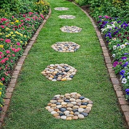 6 PCS Natural River Rock Stepping Stones for Garden Walkway - 9.5'' Hexagon Pebble Mats with Non-Slip Mesh Backing - Decorative Outdoor Stone Pavers for Patio, Lawn, Backyard Path & Landscaping Decor