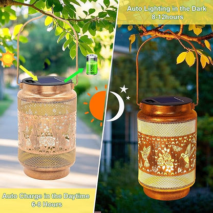 2 Pack Hummingbird Solar Lanterns Outdoor Waterproof Solar Garden Decor, Birthday Gifts for Mothers Day Women Mom Grandma, Metal Hanging Lights with Shepherd Hook for Yard Patio Pathway Backyard Porch